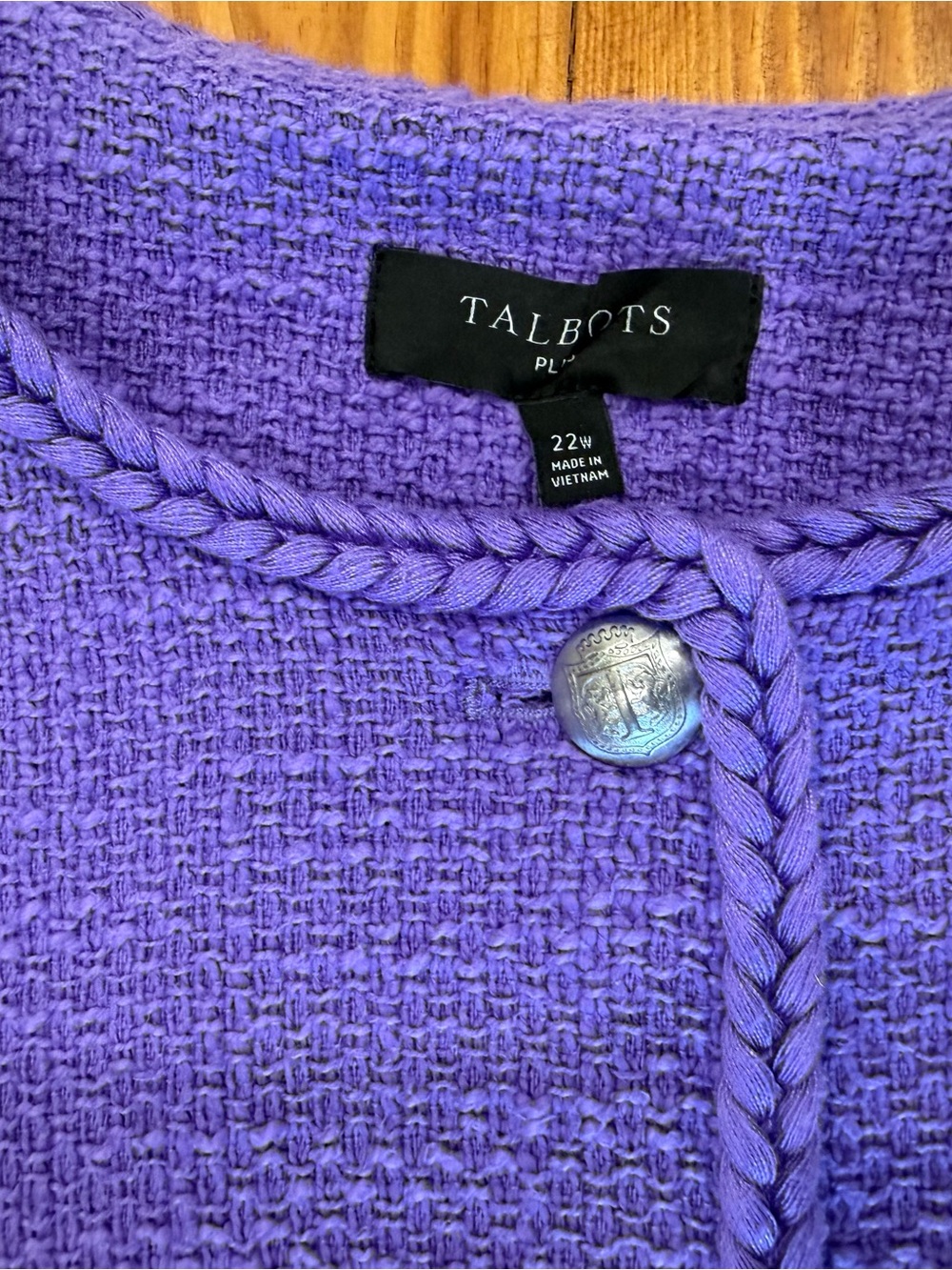 Talbots Lavender Bouclé Blazer with Braided Trim